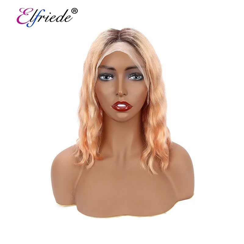 

#T 1B/Pink Gold Natural Wave BOB Wigs Brazilian Remy Human Hair Lace Front Wig Short Wigs For Women Free Shipping SLD-190