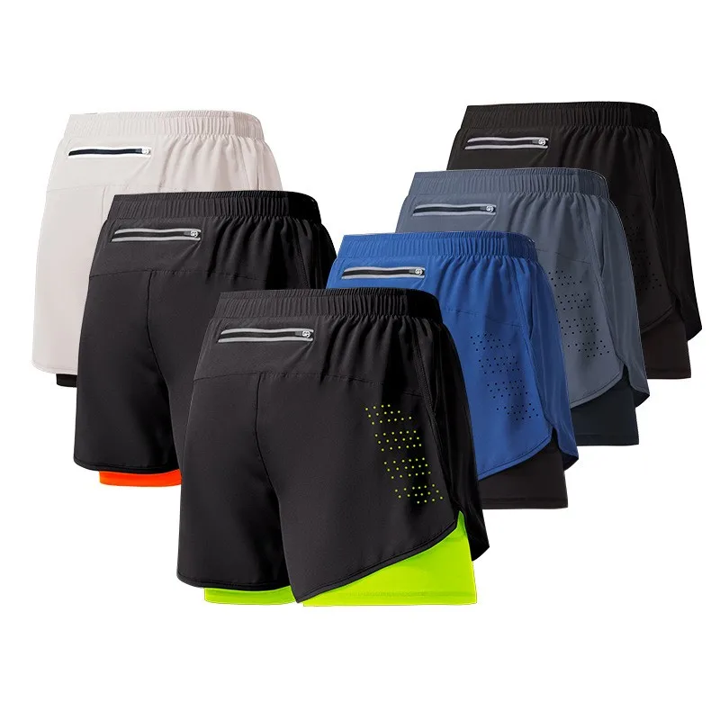 Three-point Double-layer Quick Drying Fitness Sports Shorts Marathon Track and Field Loose Running Men's Summer Casual Woven
