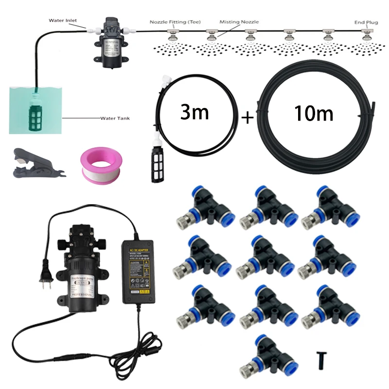 

12V 60W Diaphragm Pump DIY 10M Misting System Fog Machine Water Sprayer Kit For Outdoor Patio Garden Cooling Humidification