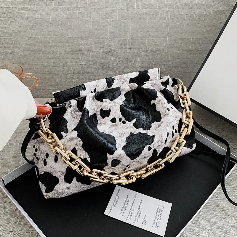 

2020 New trendy fashion wild ins underarm shoulder crossbody handbags cow thick chain cloud bags, Zebra,cow,stone