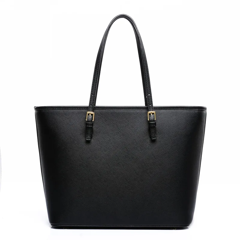 

New Fashion Women Handbag Single Shoulder Big Bag Mommy Signature Tote Bags Zipper Solid Color Bucket Bag, Black and white