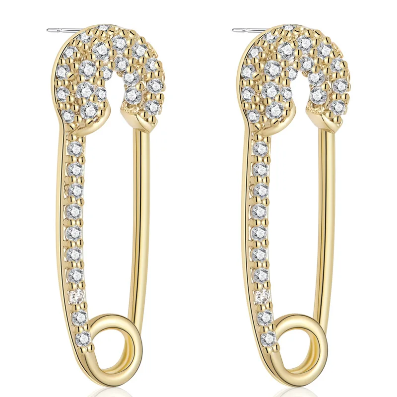 Minimalist S925 Silver Needle Stud Earrings 14K Gold Plated Earrings Zircon Safety Pin Earrings For Women