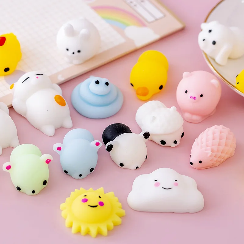 

25pcs cute kawaii TPR soft stretchy anti stress relief custom animal squeeze sensory squishy mochi fidget toys for kids