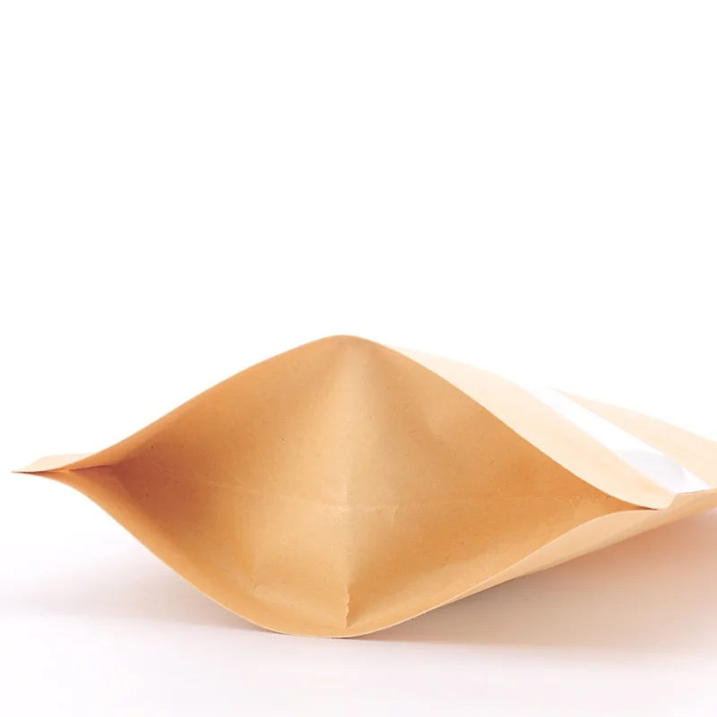 
Custom Stand Up clear window zipper kraft paper plastic pouch bag for coffee packing 