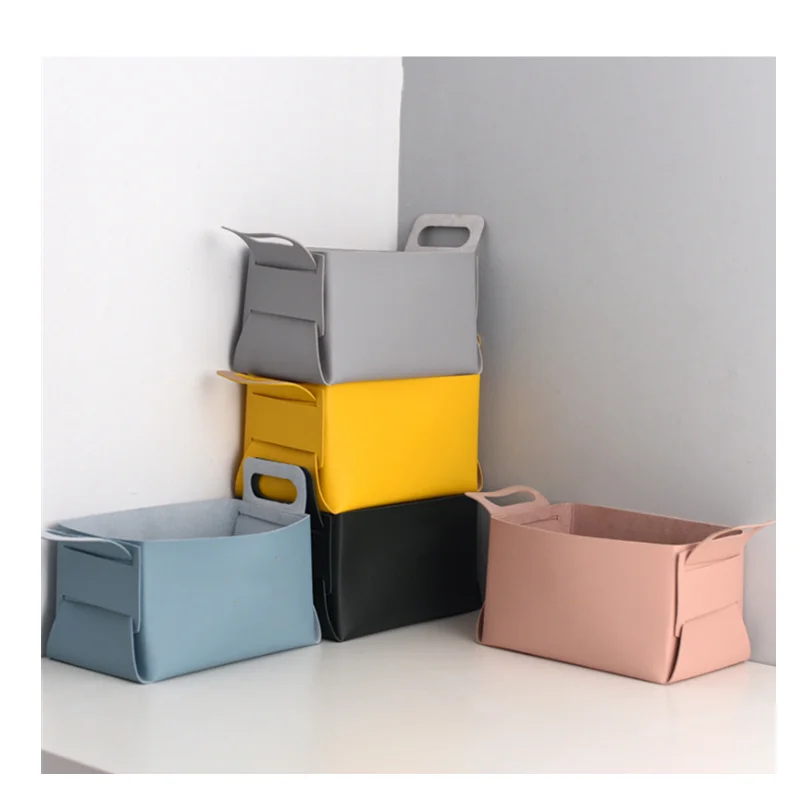 

Foldable Wholesale PU Leather Storage Basket Tray Desktop Decoration Storage Box