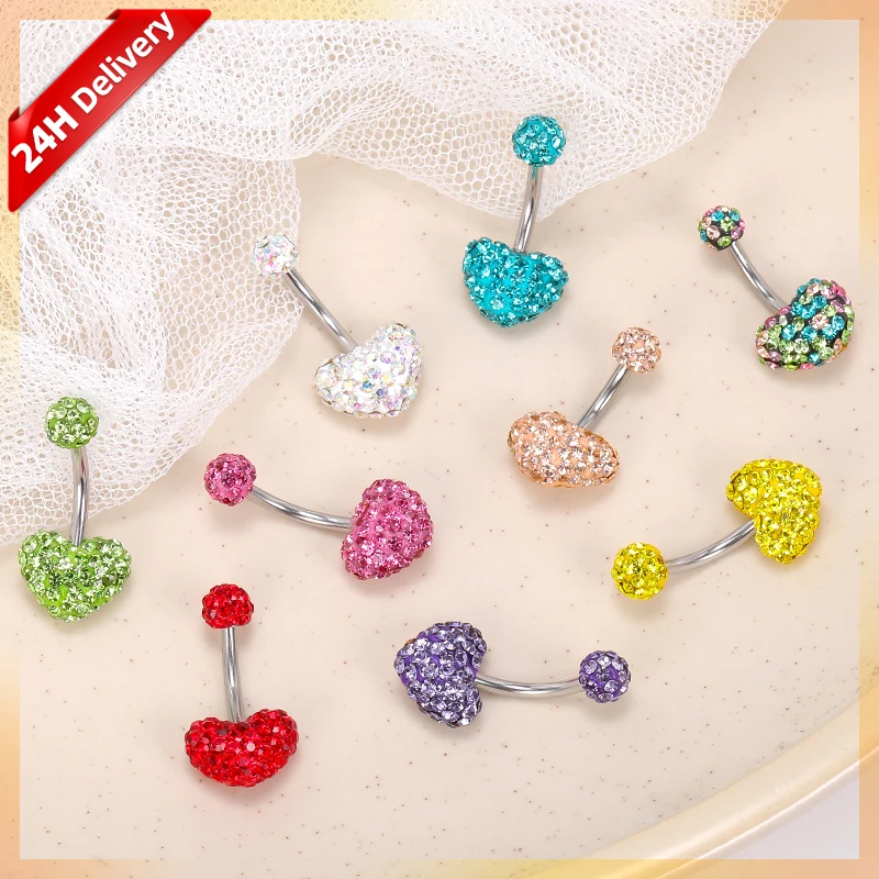 

HOVANCI Surgical Steel Gems CZ Heart Pattern Navel Belly Button Rings, Blue,red,pink,yellow,gold and so on