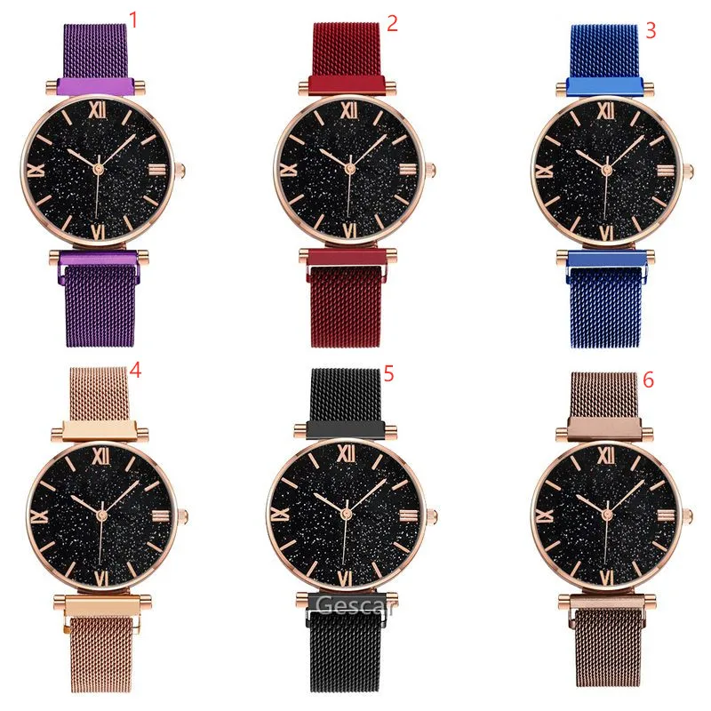 

Latest Design Starry Sky Roman Numerals Dial Magnetic Strap Wristwatch Fashion Women Magnetic Dress Watch Hot Sales