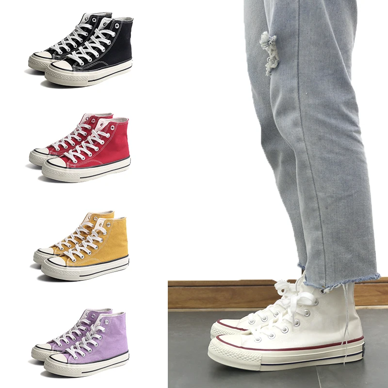 

Canvas high top unisex white sneakers women canvas shoes, Black/white
