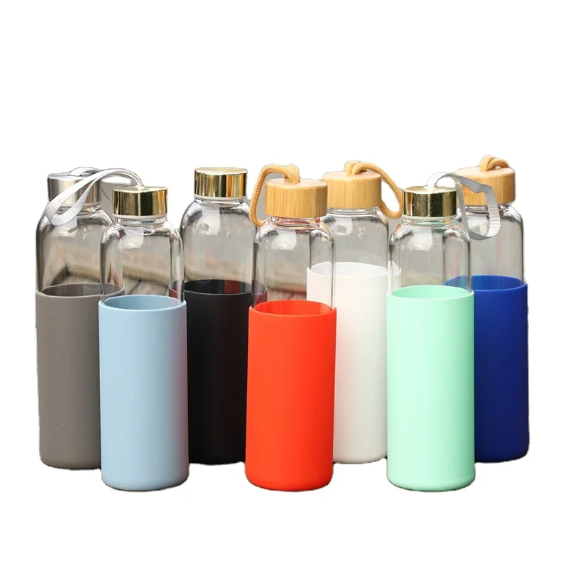 

Mikenda Silicone Cover High Borosilicate Glass Creative Bamboo Lid Water Cup Bottle, Can be customized