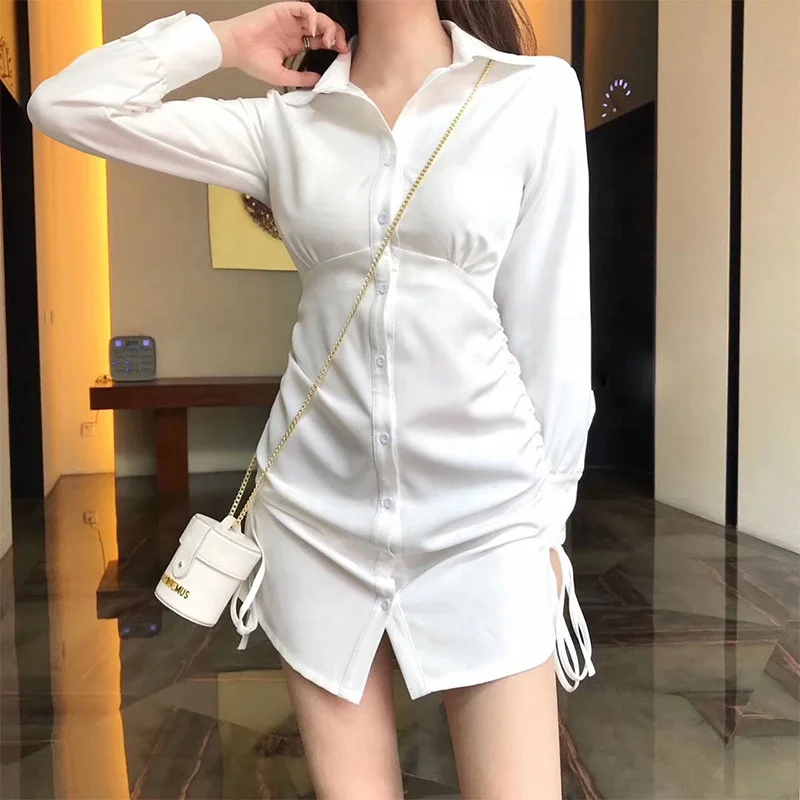 

B23943A White shirt dress for fall temperament ladies long sleeve dress
