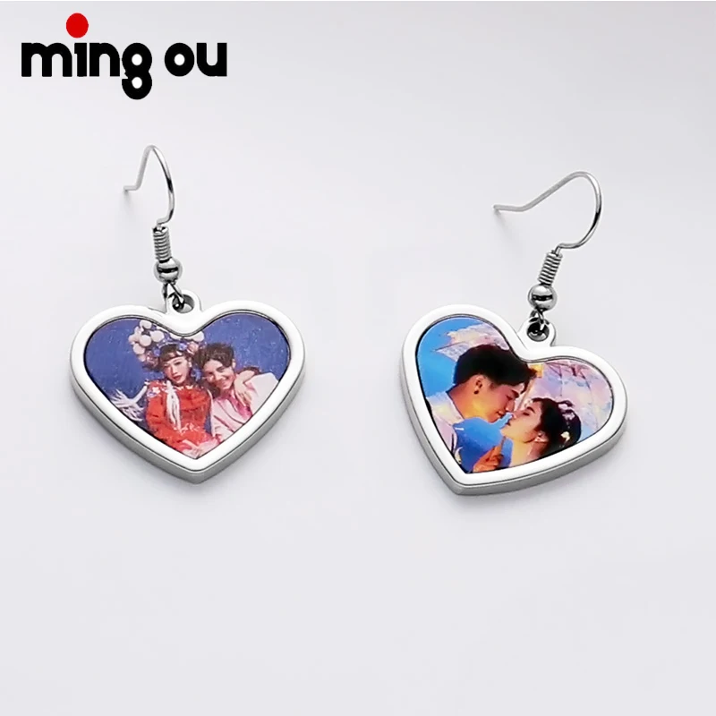 

Sublimation Blank Heart Photo Earrings Metal Jewelry Earrings, Silver