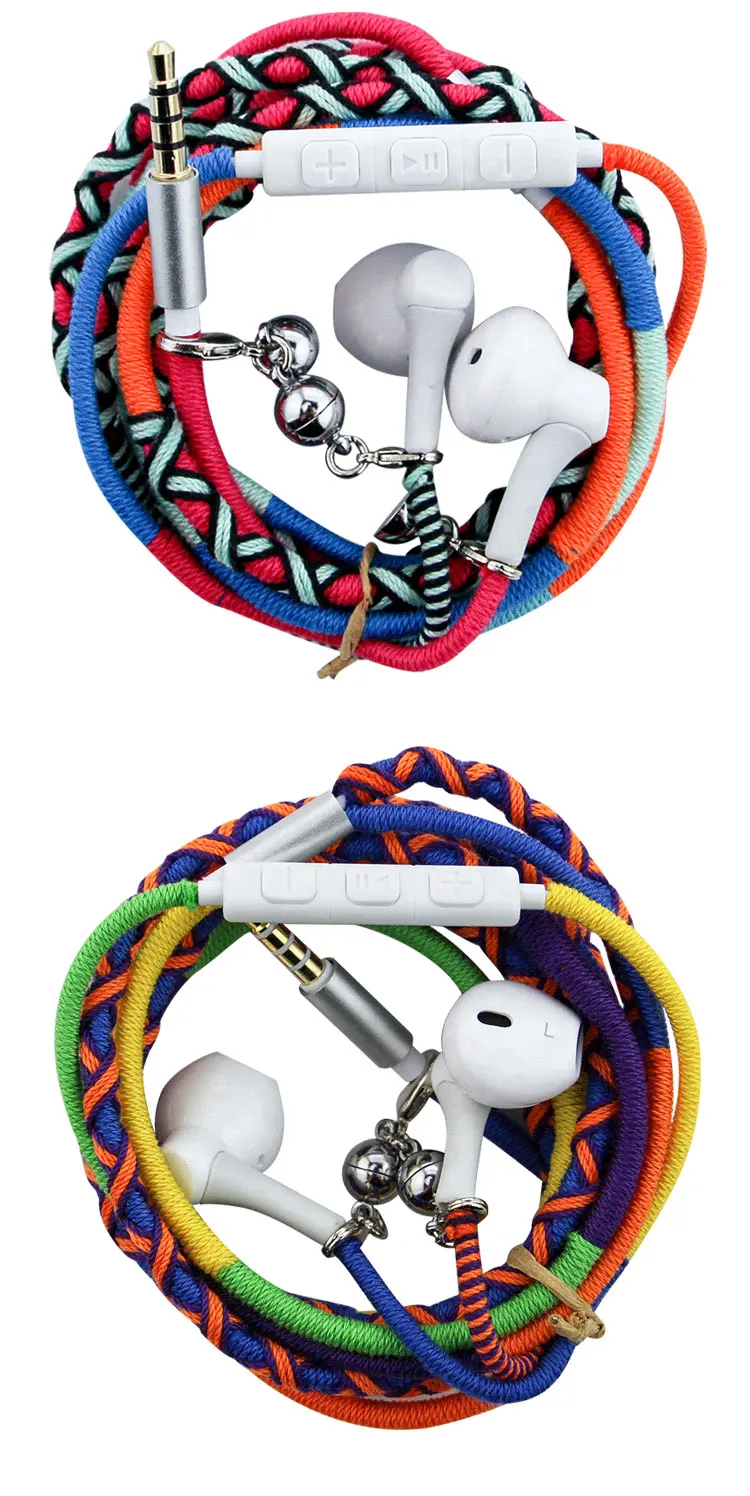 Handmade Rope Wrapped 3.5mm With Mic In Ear Stereo Headphone Bracelet