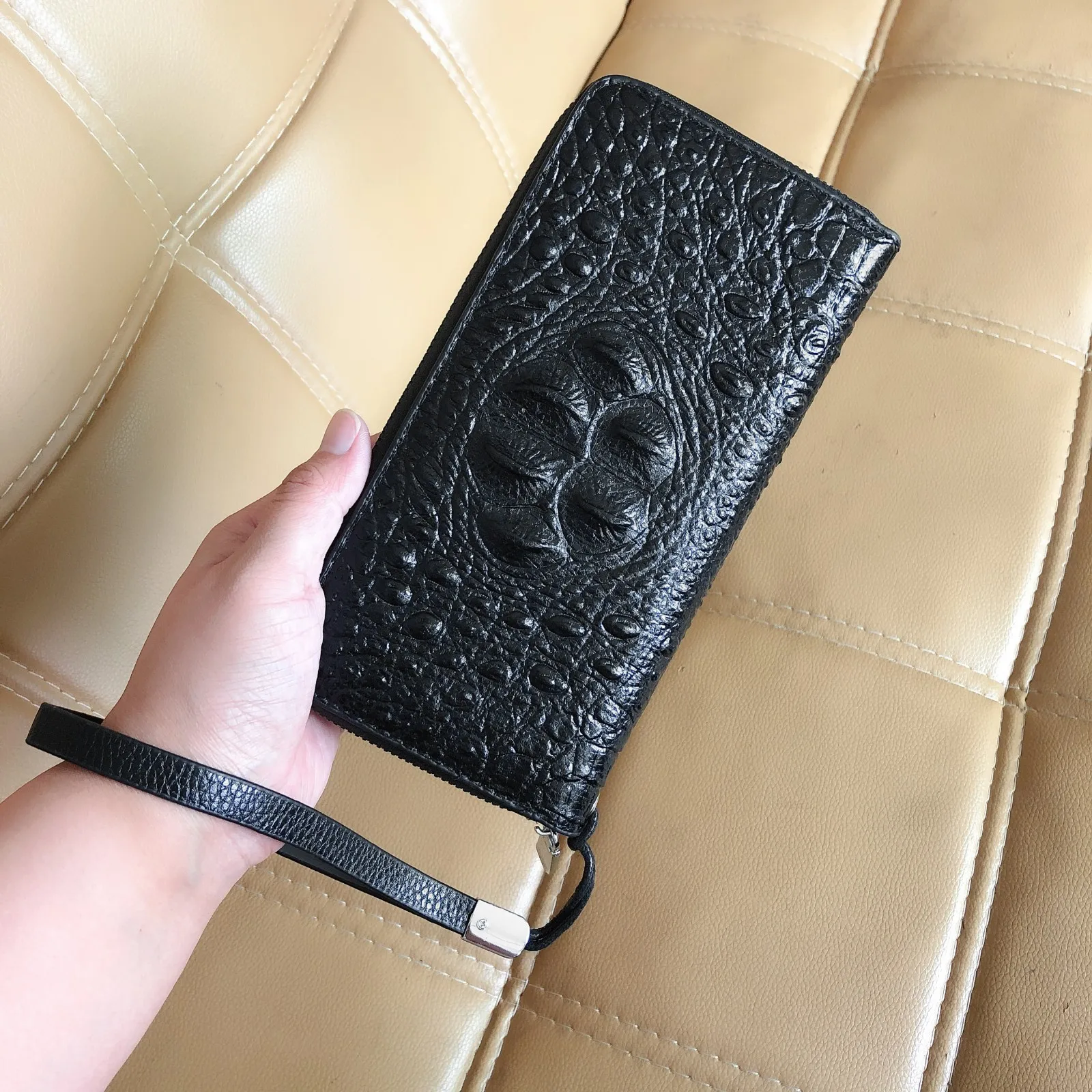 

Custom logo rfid blacking genuine real leather multifunctional men vintage business handbag wallet, Black