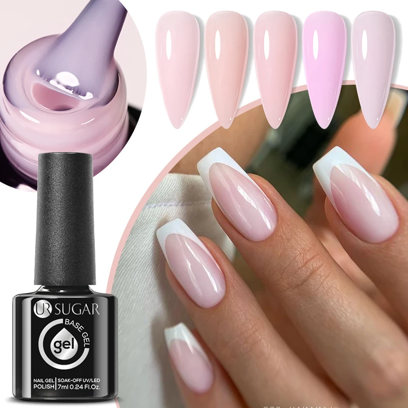 

UR SUGAR Self-leveling Rubber Base Gel Nails Soak Off UV LED Milky Pink Sheer Nude Nature Color Gel Nail Polish