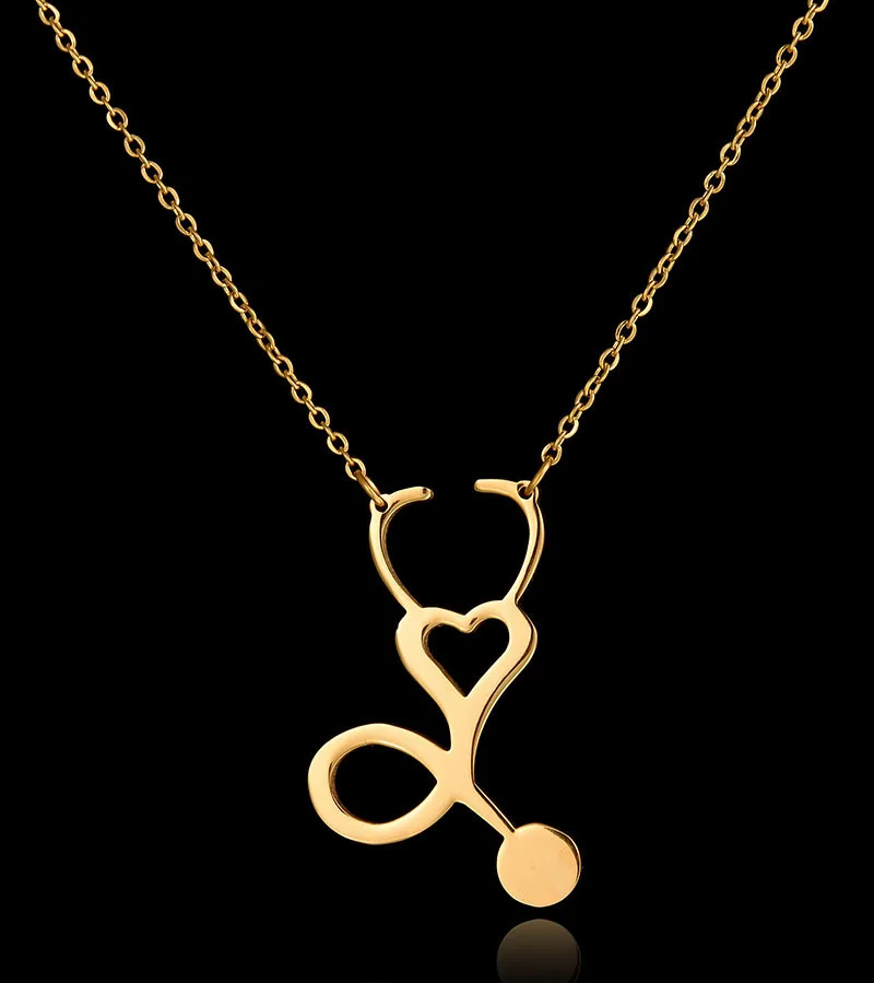 

Stainless Steel Stethoscope Pendant Necklace Gold Silver Color Heart Doctor Nurse Medical Necklace For Women