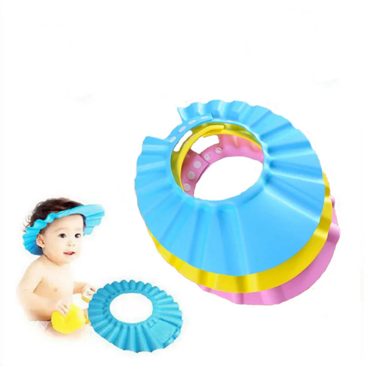 

Wholesale nice price fashion popular EVA baby shower printing plastic baby shampoo bath hats