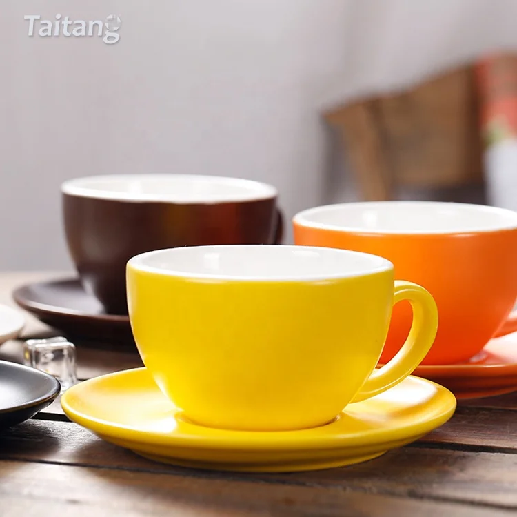 

Restaurant Home Tea Coffee Cup Set Custom Classic Tea Espresso Ceramic Colorful Coffee Cup And Saucer, Black, blue, orange.etc