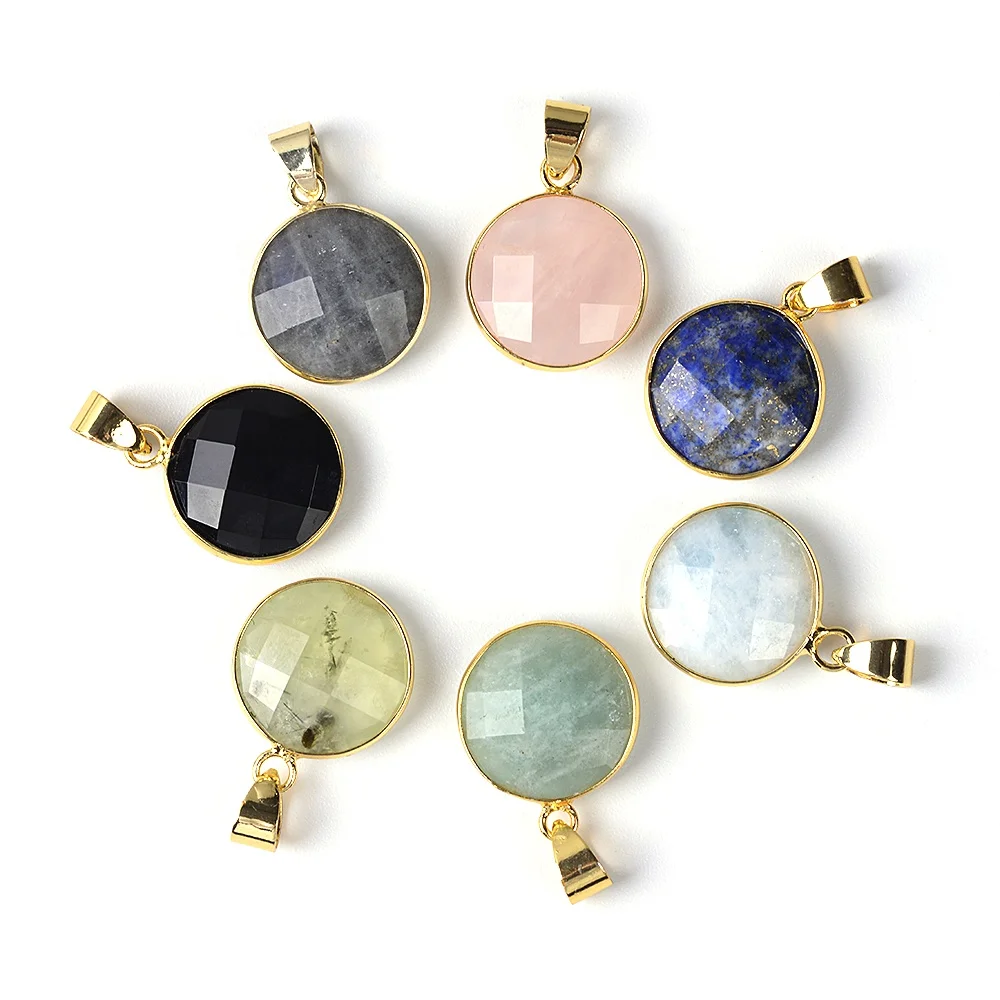 

Cliobeads Labradorite Aquamarine Prehnite Minerales Stones Natural Pendant Gold Plated Round Pendant