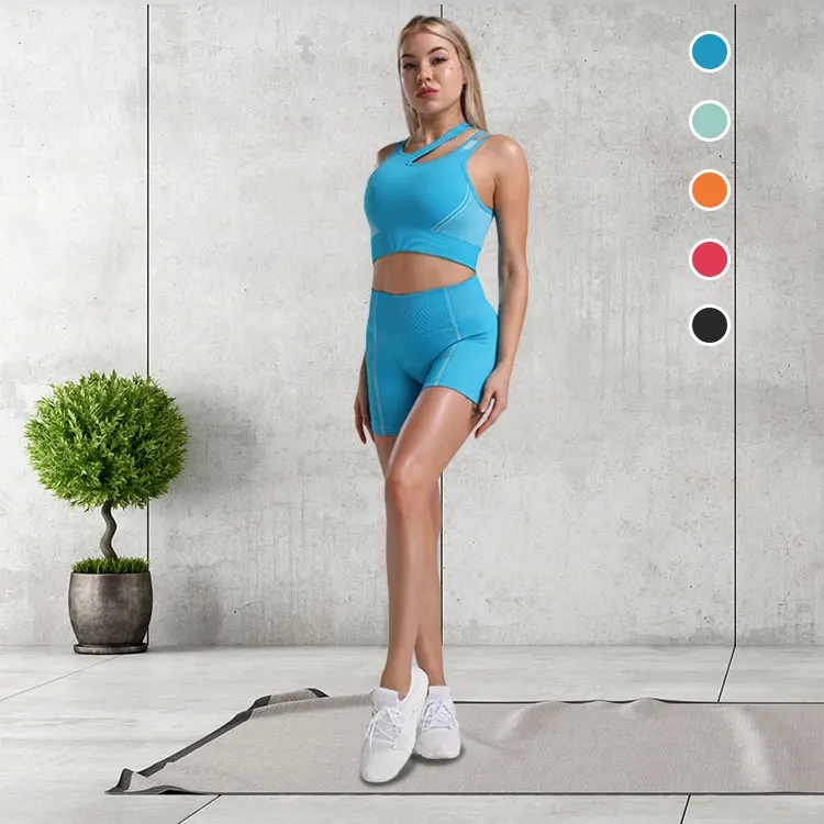 

Factory direct selling wholesale short sleeve pants two piece women yoga wear set, 5colors