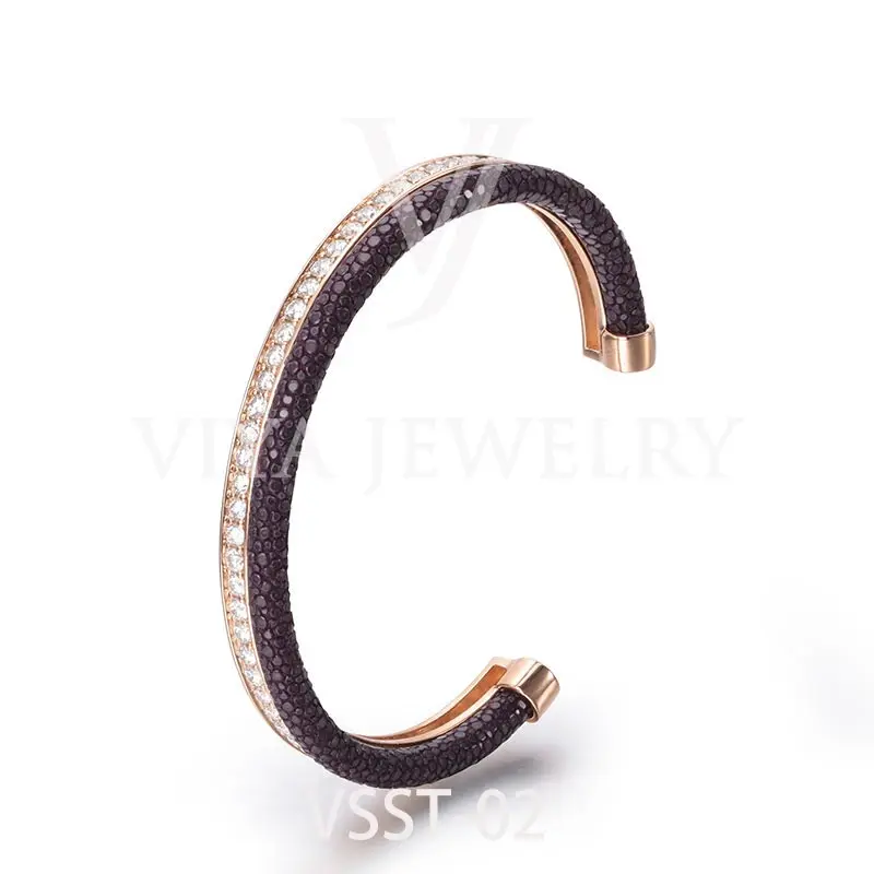 

Luxury Genuine Stingray Skin Bangle Leather Cord with 925 Silver Bracelet for Fashion Outfit