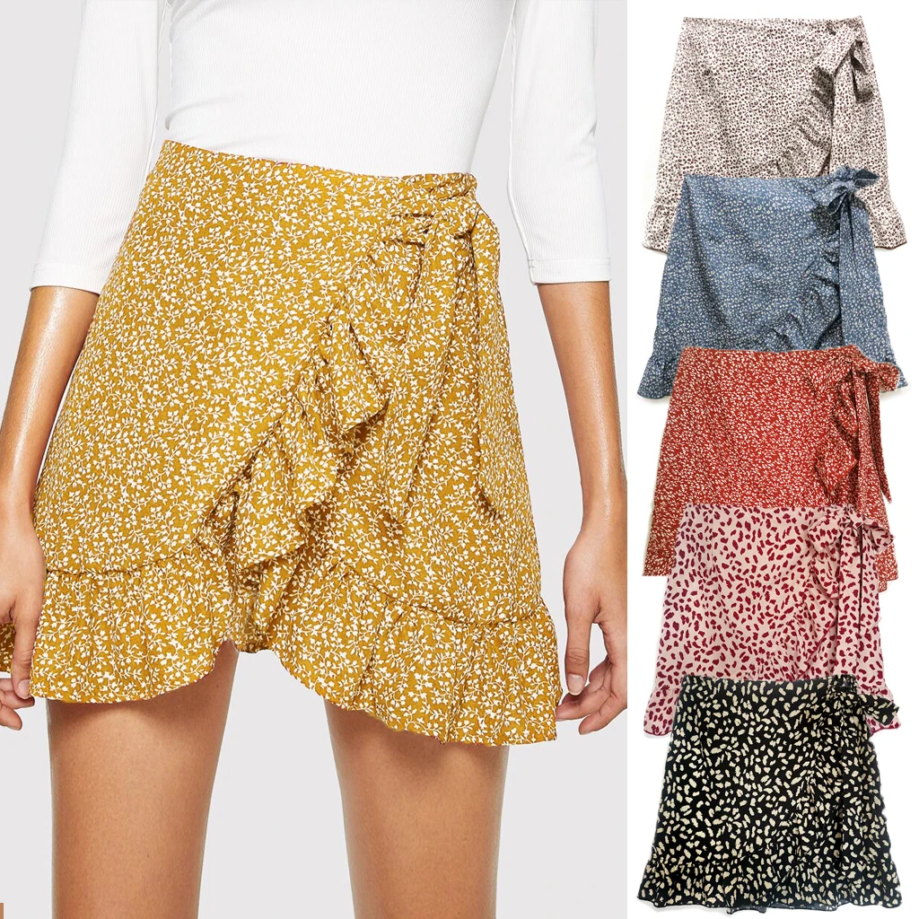 

2021 New fashion sexy ruffled drawstring dot print beach women's skirt, Photo color