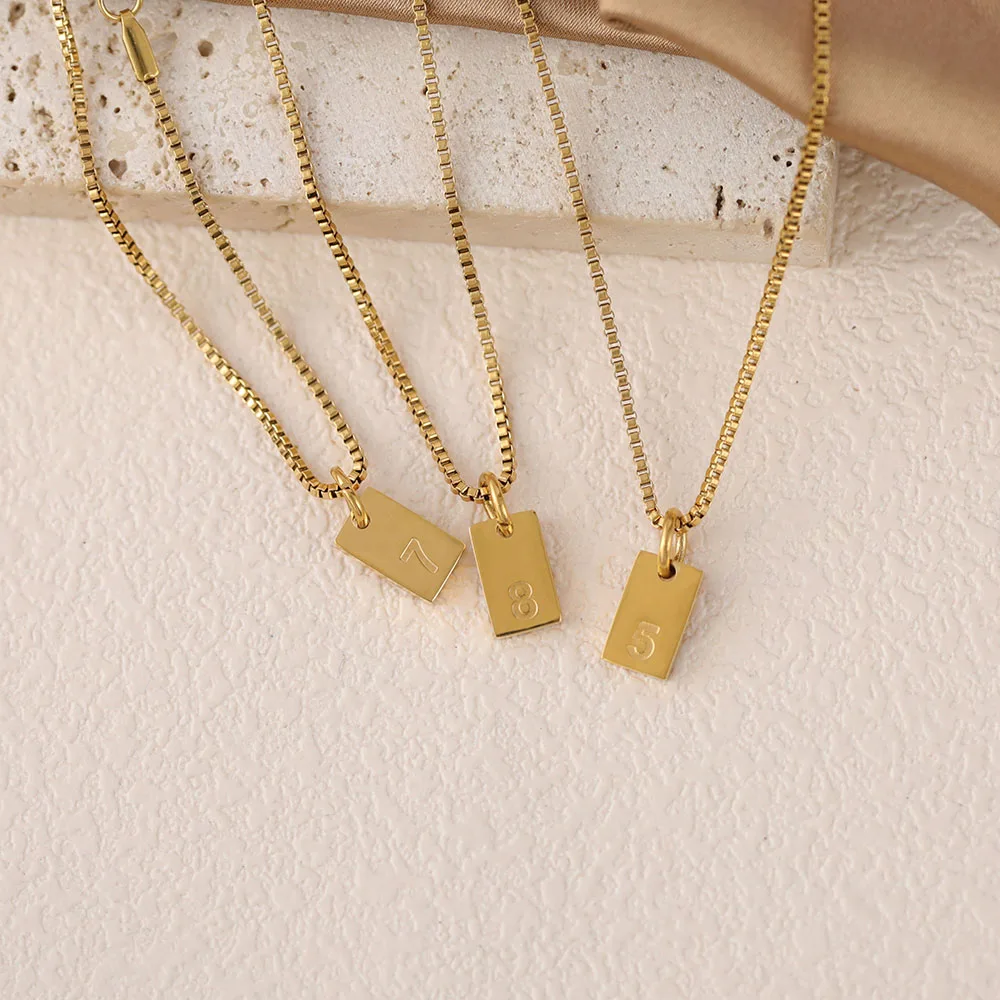 

Custom OEM/ODM Jewelry Tags Necklace Gold Design Stainless Steel Simple Personalized Number Pendant 18K 14K Link Chains