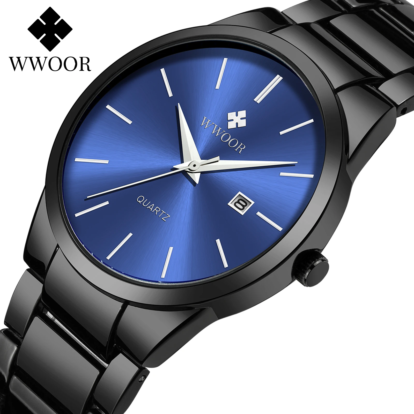 

WWOOR 8875 Premium Stainless Steel Band Mens Wristwatch Business Calendar WaterProof Watch Custom Logo Quartz Watch for Male