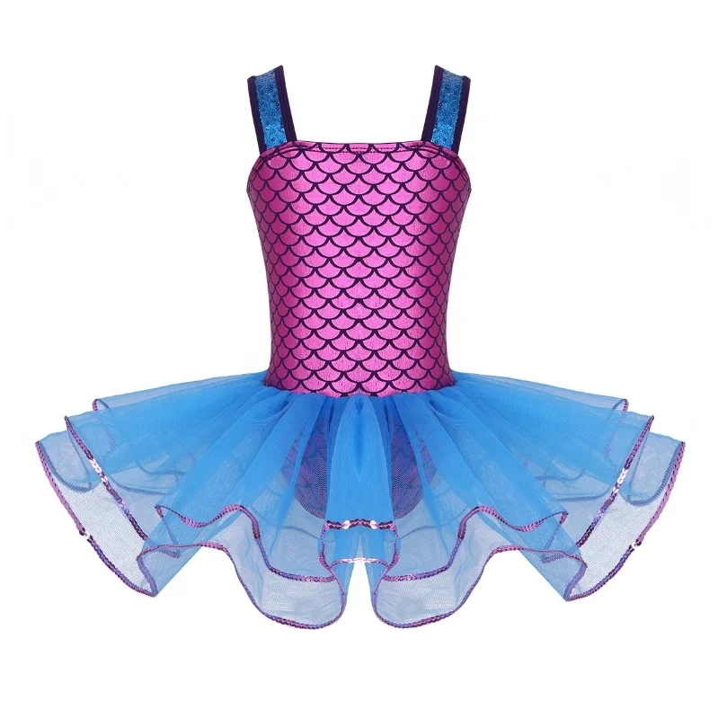 

Girls Sequins Costume Criss-Cross Mermaid Leotard Tutu Ballet Dress Princess Costume