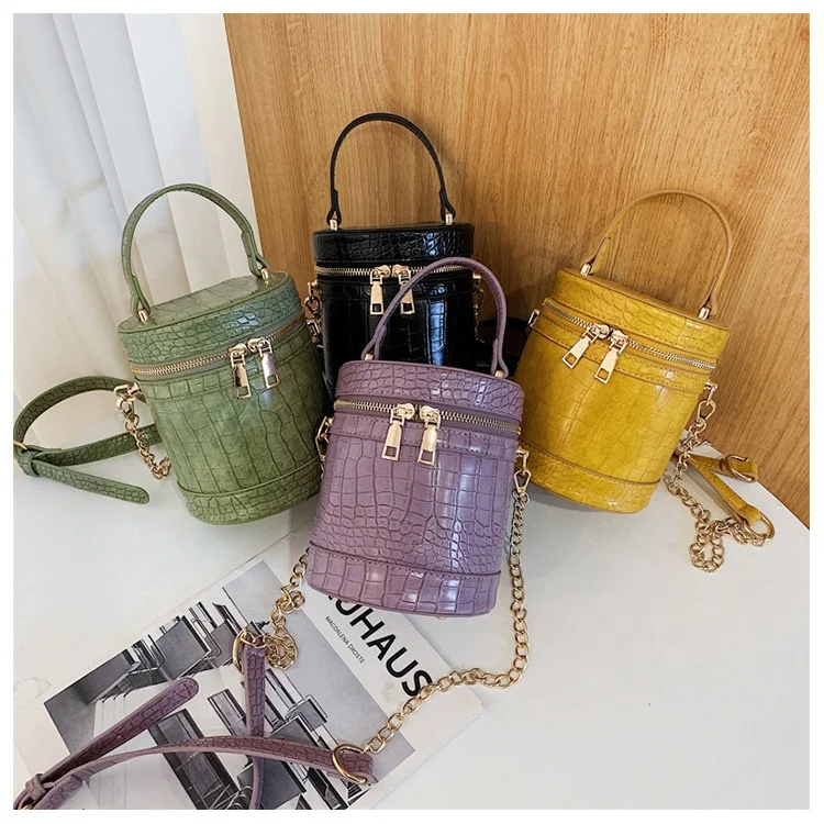 

Hot Selling 2020 purse handbags women bags bucket crocodile pattern leather alligator mini crossbody bag for girls, 4 colors