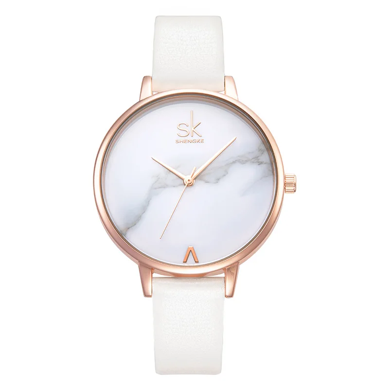 

Shengke Top Brand Fashion Ladies Watches Leather Female Quartz Watch Women Thin Casual Strap Watch Reloj Mujer Marble Dial SK