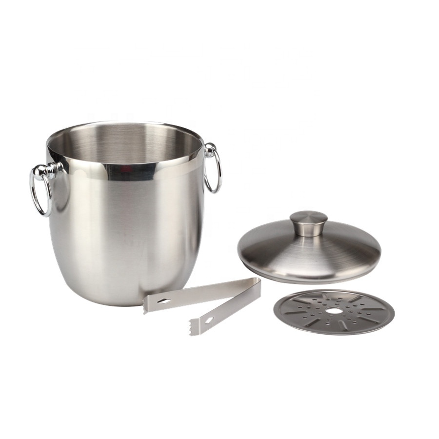 

Home Stainless Steel Ice Bucket & Wine Chiller with Tongs & Lid - Double Wall Insulated, 3 Liter - Silver, Customer required
