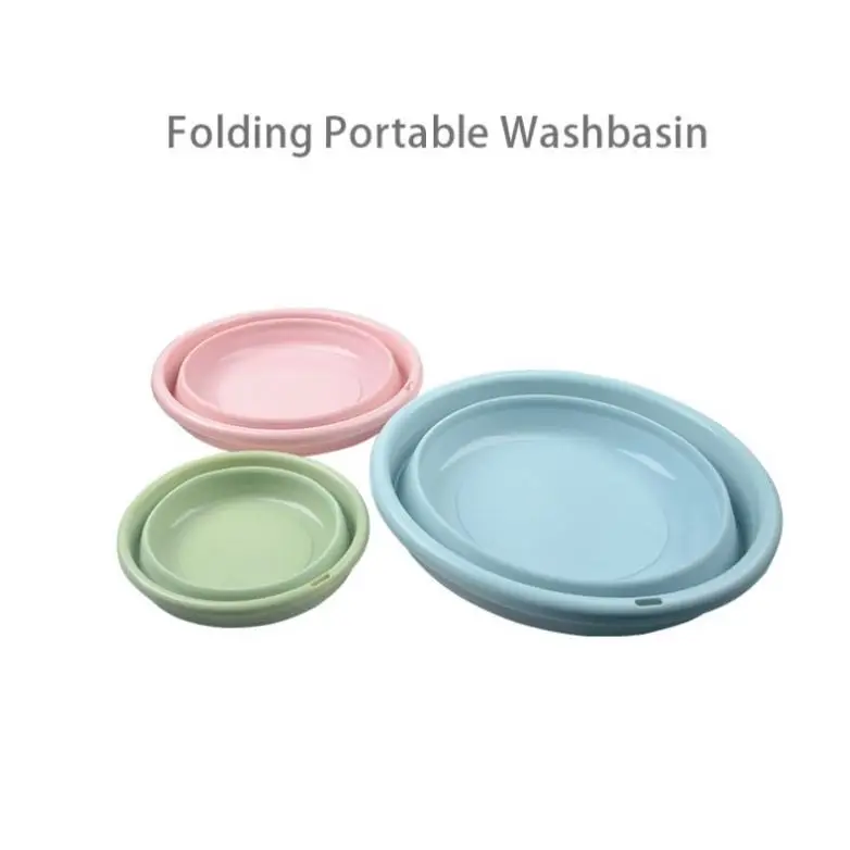 

Folding Round Travel Washing Up Bowl Round Household Plastic Washbasin, Pink, green, sky blue