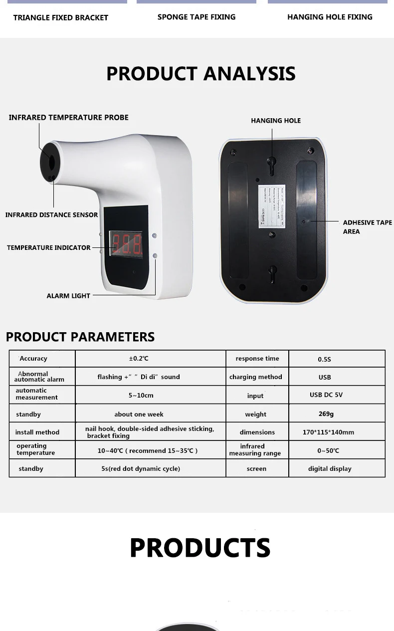 Automatic Induction Wall Mount Digital Body No Touch Thermometer