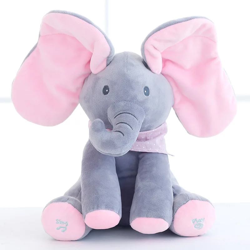 

Elephant Electric Toy Ears Move Music Baby Animal Hide And Seek Cat Soothing Doll Elephant Dog Rabbit Plush Toy XK0126, 2colors:pink,blue