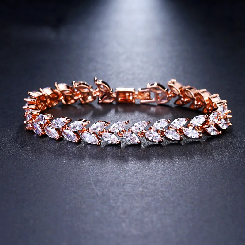 

Luxury Leaf Bracelet Women Cubic Zirconia Tennis Bracelets Female Wedding Jewelry Accessories Christmas Gift