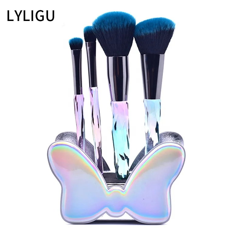 

LYLIGU Small MOQ high quality butterfly holographic custom logo makeup brush holder set for girls