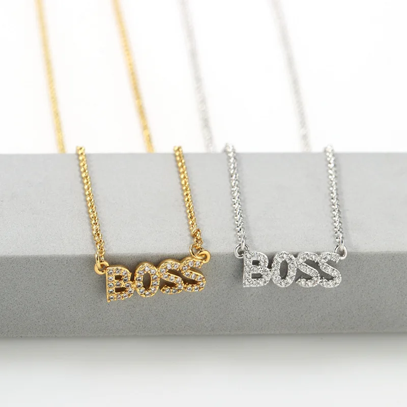 

personalized BOSS words diamond custom name necklace