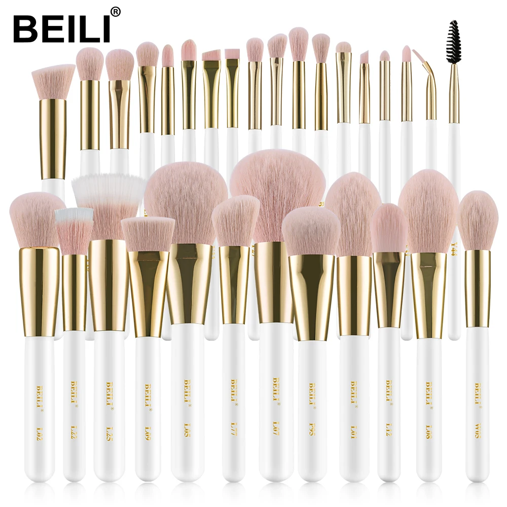 

BEILI 30pcs Pink White Gold Cosmetic makeup brushes Synthetic Hair Foundation Eyelash Blending Makeup Brush Set pincel maquiagem