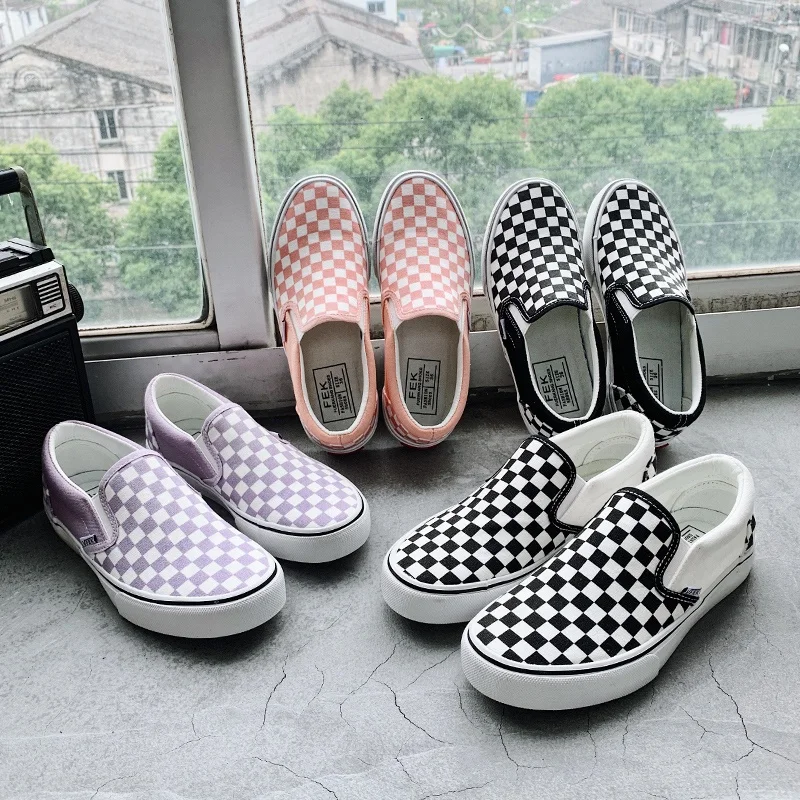 

WD002 New Model High Quality Ladies checkered Slip On Canvas Shoes