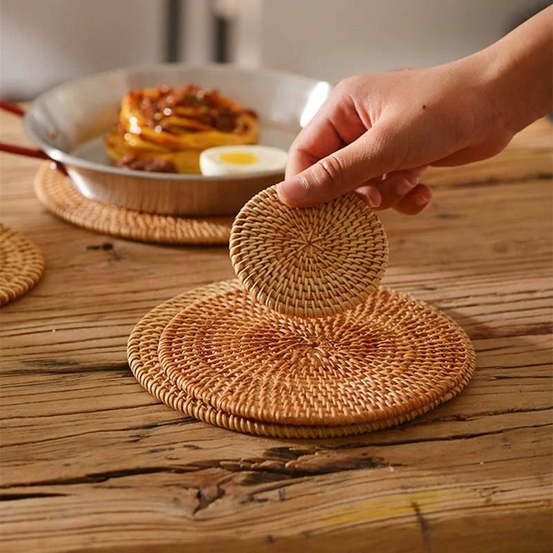 

Handmade Coffee Tea Coaster Natural Round Rattan Coaster