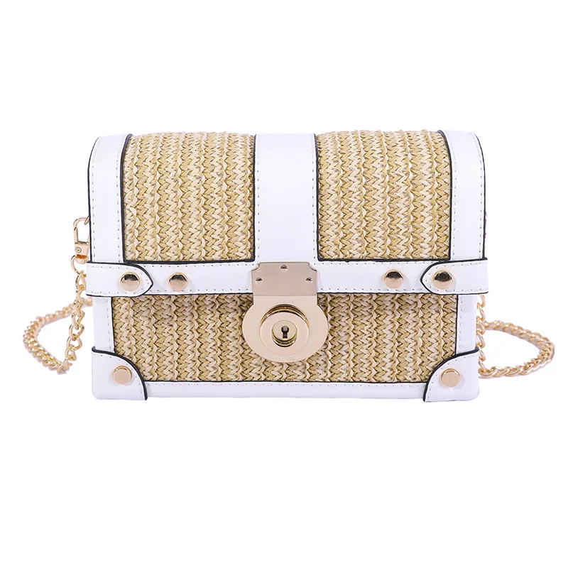 

2021 Summer womens handbags and wholesale metal Chain PP straw Beach leisure bamboo purses with lock