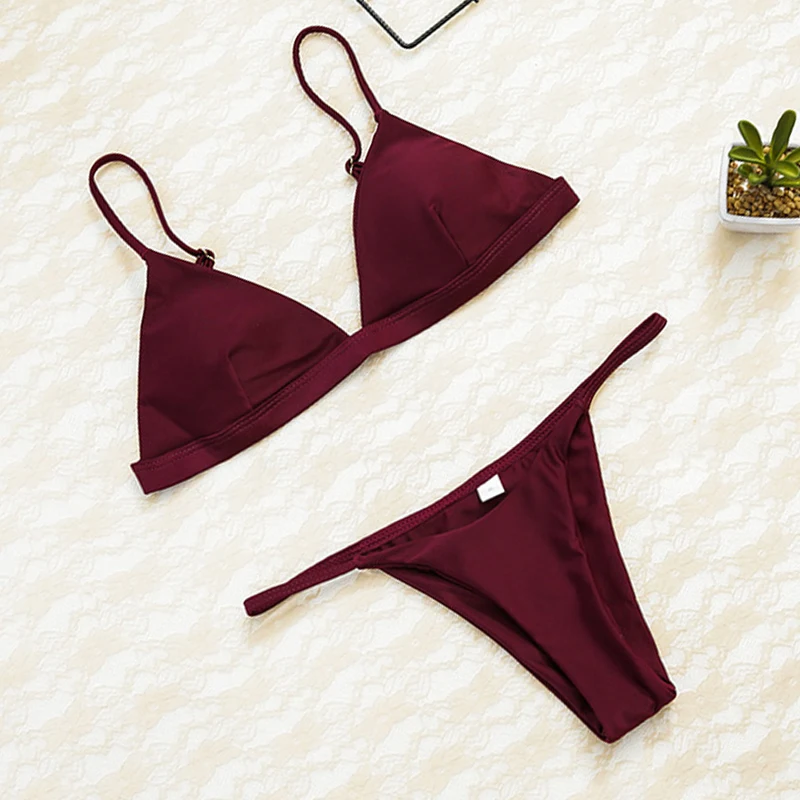 

2020 Women Micro set Push Up Swimwear Solid Beach Bathing Brazilian Thong Swimsuit For Girls Bikini Swim Suit Femme