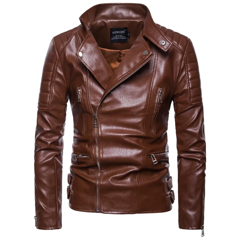 

2020 Hot Selling Mens Biker Motorcycle Vintage Brown Distressed Classic Leather Jacket Men