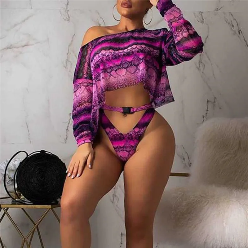 

Lastest Pleat Long Sleeve Swimsuit Three Pieces Strapless Wrap High Waist Print Bathing Suits Women Wholesale Beachwear