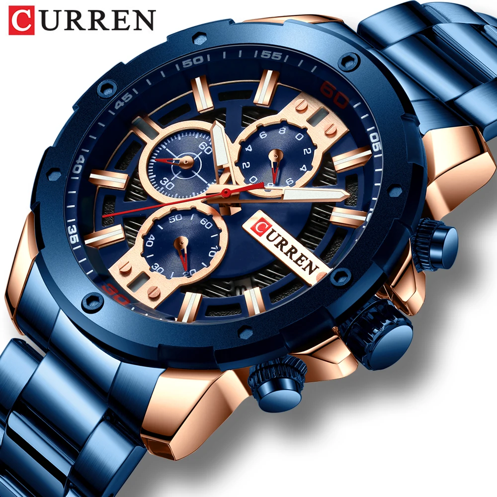 

CURREN 8336 Cool mens quartz wristwatch chronograph analog waterproof steel premium watches in men, As pictures