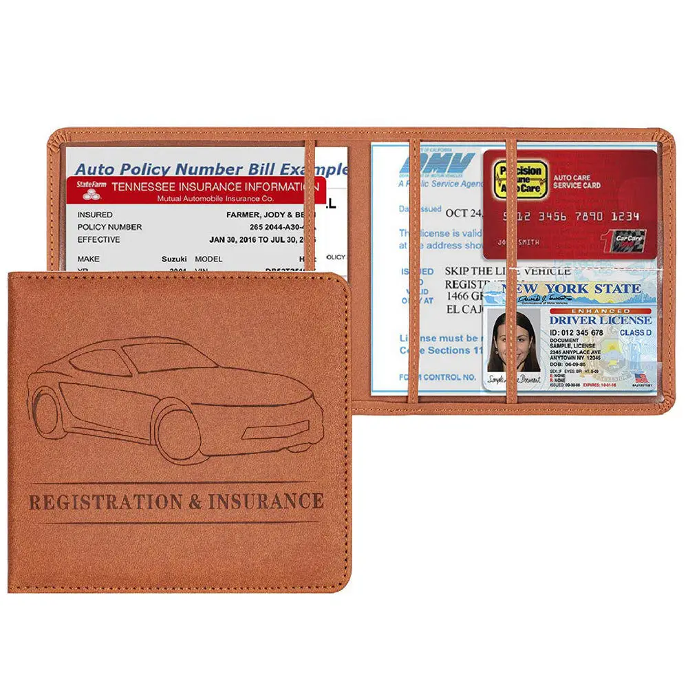 

Wholesale Leather Magnetic Car Registration Insurance Card Holder Organizer for Automobile Document ,ID,Driver's License, Customized color