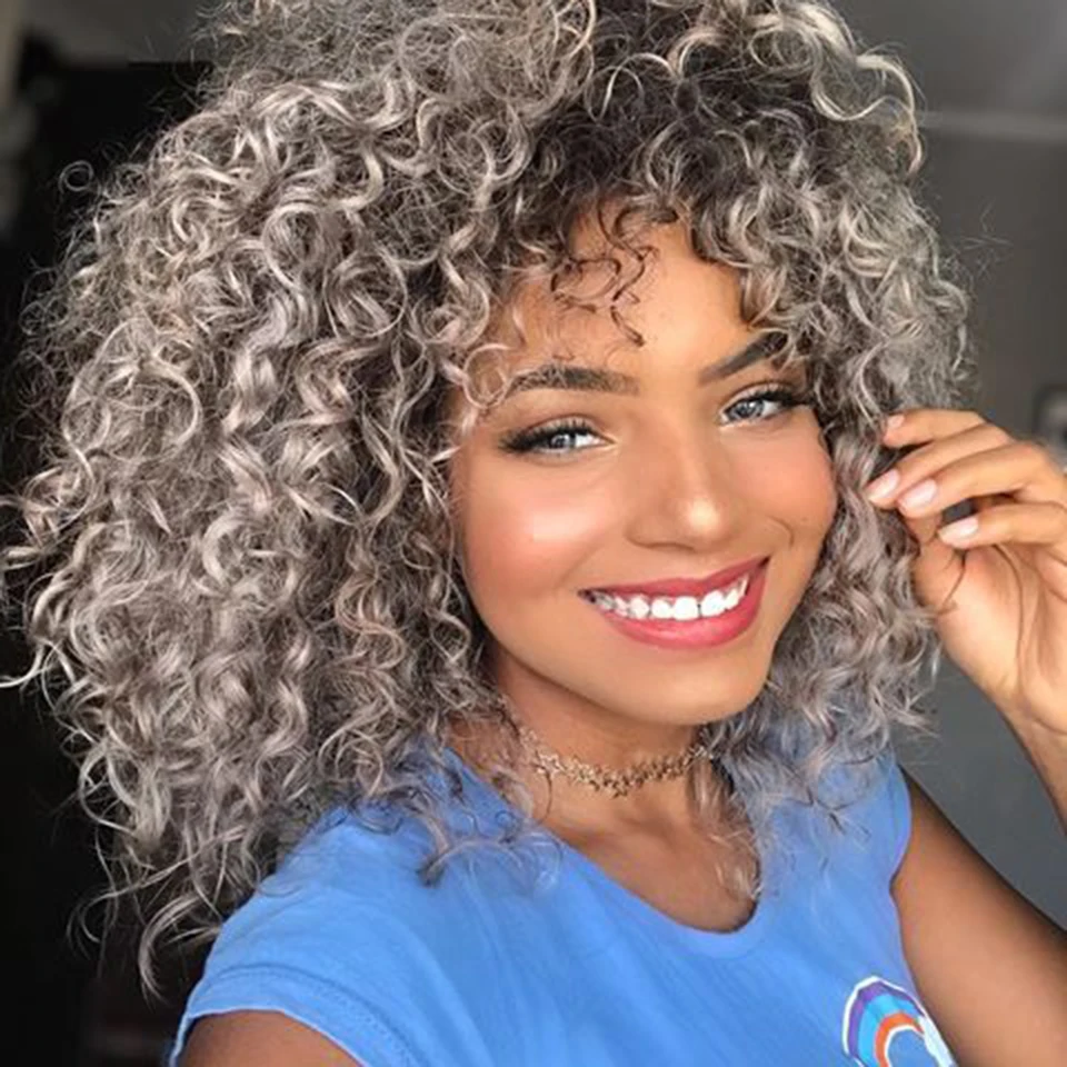 

New Heat Resistant Fiber Lace Front Wig For Black Women Top Quality Afore Short Kinky Curly Synthetic Wigs