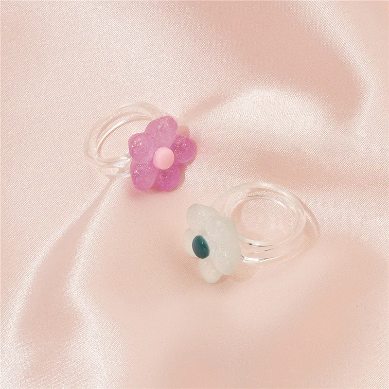 

JUHU 2021 Fashion cute resin Simple flower colorful cute Wholesale ring acrylic rings jewelry women flower rings