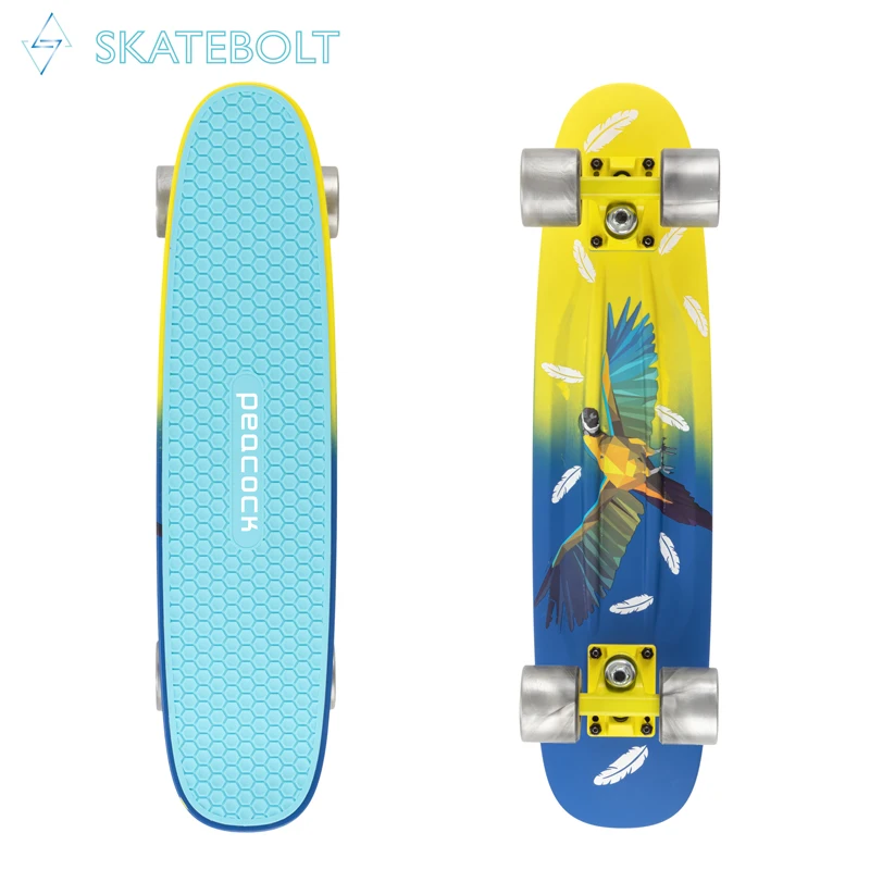 

USA Stock Peacock Mini 24 Inch Complete Skateboard Silicone Pad Custom Deck With PU wheels for Extreme Sports and Outdoor, Customized color