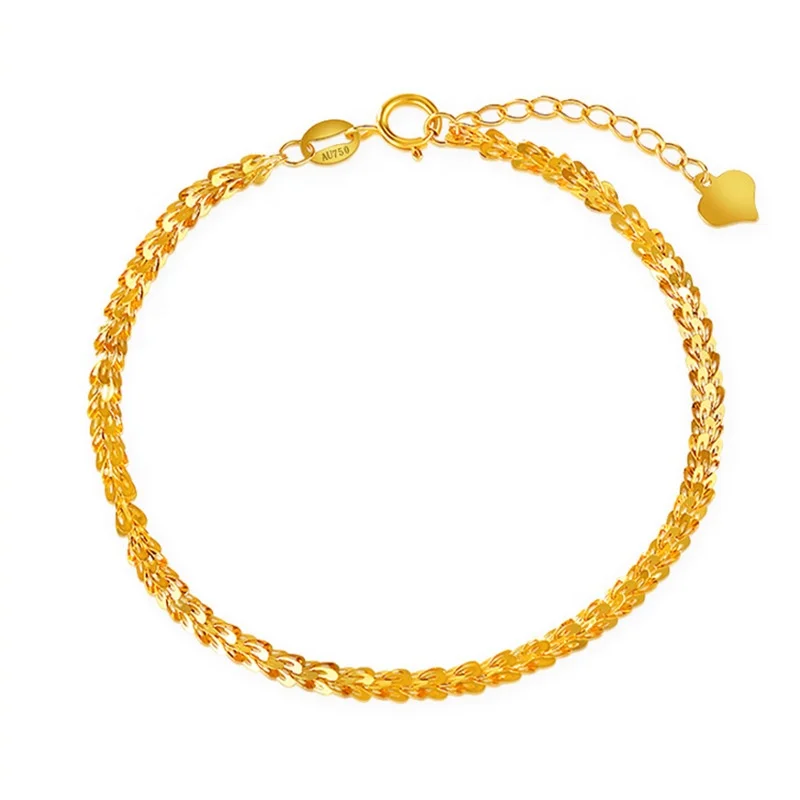 

18K Pure Real Solid Yellow Gold Chain Bracelets Women, Yello gold/ rose gold